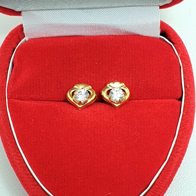 Giwang Anting Tusuk Emas Muda Daun Love Putih 1/2 Gram