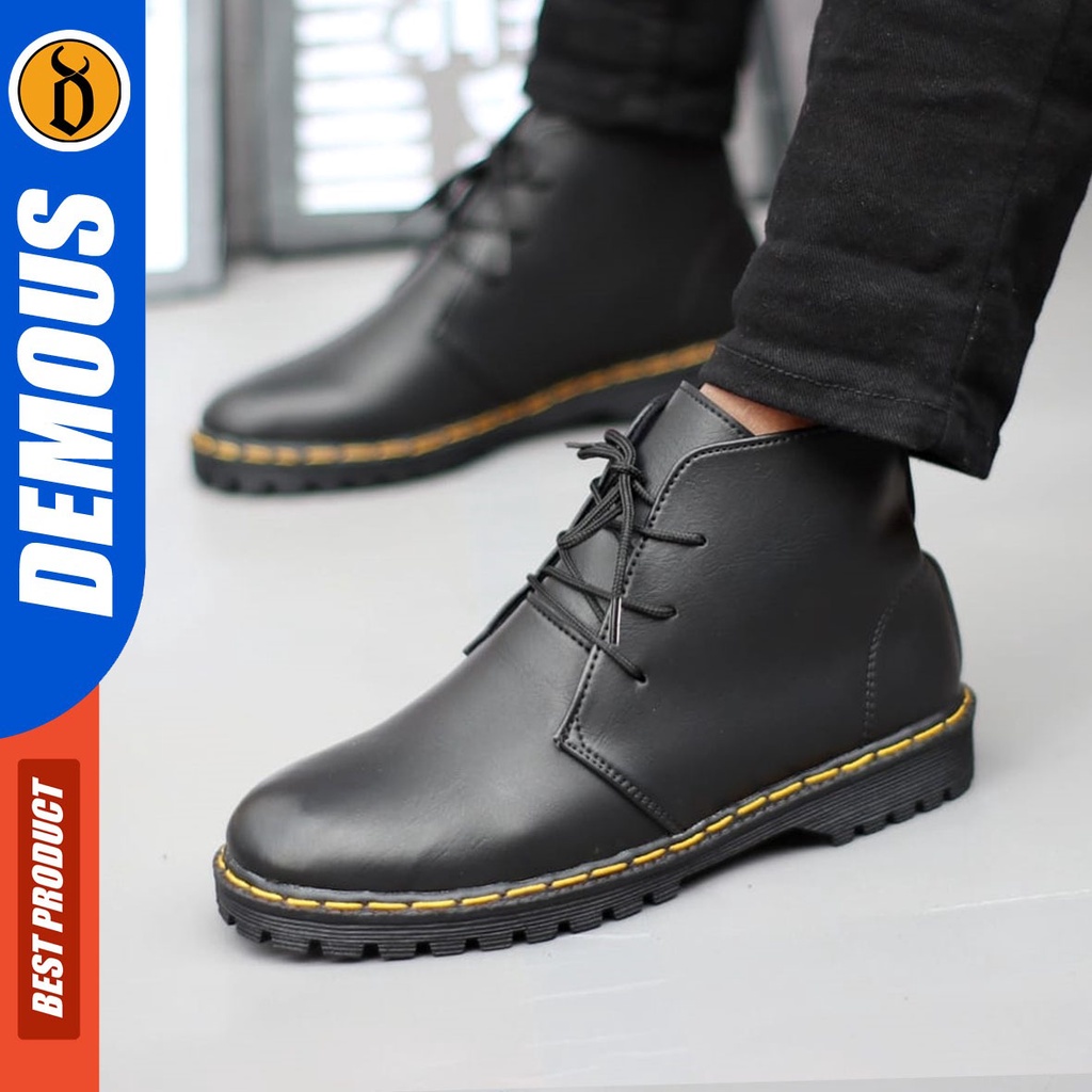 DEMOUS Redfield - Sepatu Boots Docmart Formal Pantofel Kerja Pria Hitam