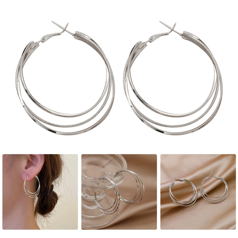 Fancyqube Perhiasan Wanita Tiga Lapisan Anting Hadiah Hari Valentine Romantis Anting Pertunangan Anting Pernikahan Perhiasan Anniversary Wanita Hadiah Natal