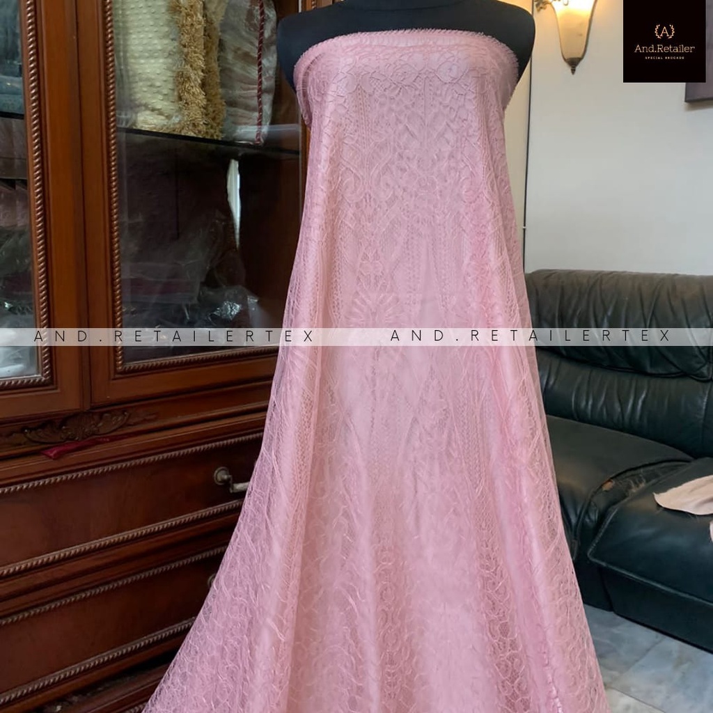 Bahan kebaya Brokat Lace Chantily Santili Semi France Beverly Warna Rose Gold