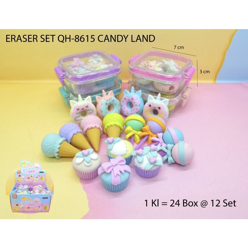 

penghapus bentuk candy land set box tutup transparan