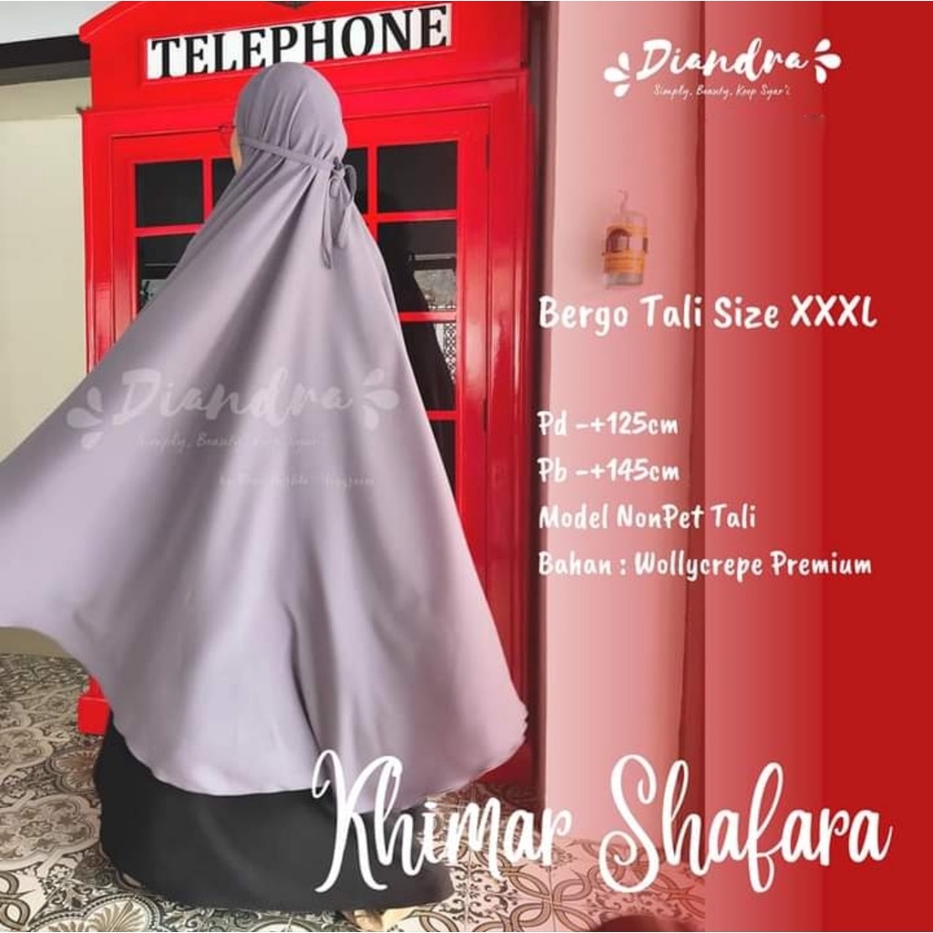 DIANDRA HIJAB_SHAFARA Jilbab Bergo Nonpet Tali Size Jumbo XXXL Pd 125/Pb 145 Wollycrepe Murah