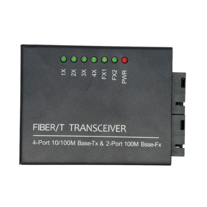 【With adpter】10/100M 2 SC 4 RJ45 Ethernet Fiber Switch Optical Media Converter Single Mode Fiber Port