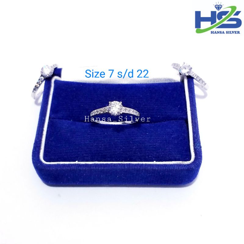 Cincin Perak Asli Silver 925 Lapis Emas Putih Solitaire Permata Zircon Batu Putih Desi - Cincin Wanita Anti Karat