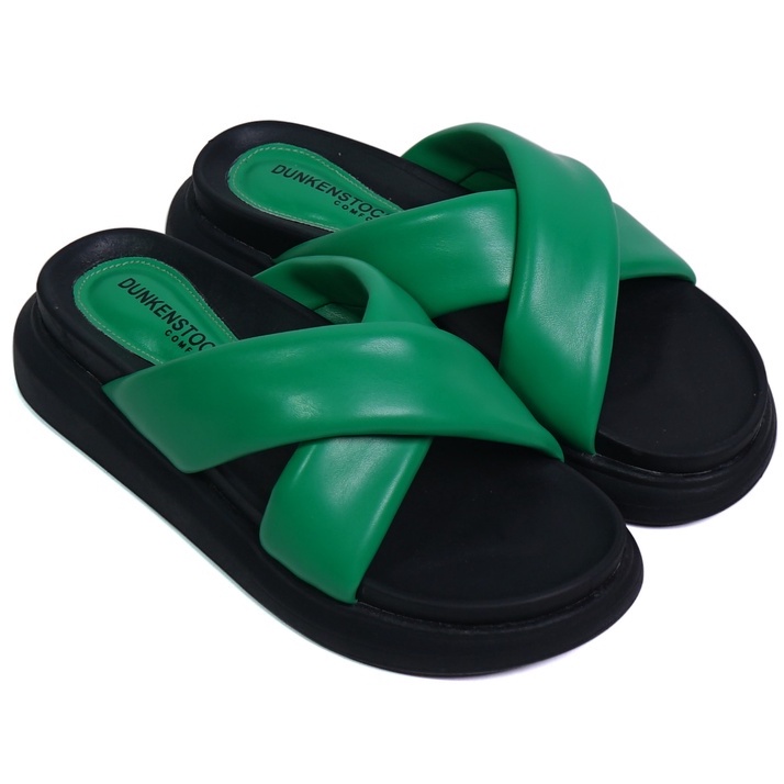 SARASARA YUK - Dunkenstock CHA CHA Sandal Wanita Silang Tinggi 5cm Size 36 - 40 Selop Tidak Licin Sendal Beleza Wedges Slop Birken Rumah Belleza 37 38 39 Warna Green Hijau Sara Sara Kekinian Premium Terbaru Shoes Ori Original Mall Official Store