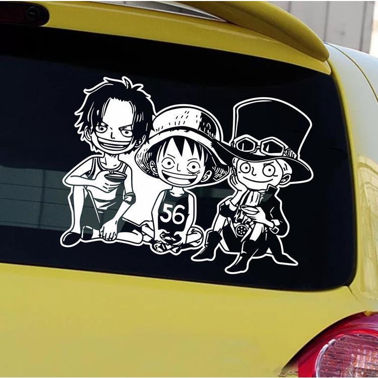 &quot;One Piece&quot; Kartun Stiker Mobil Reflektif Luffy Sabot Ace Duduk Stiker Kaca Depan Pintu Mobil Stiker Dua Dimensi Kreatif Decal Tahan Air