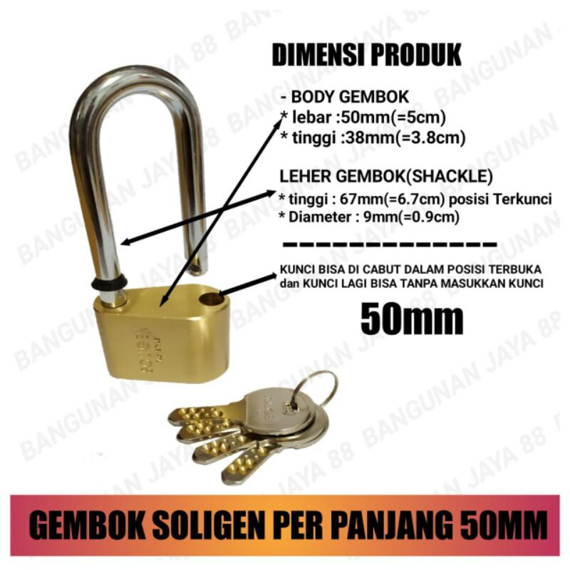 GEMBOK SOLIGEN PER 50MM PANJANG/GEMBOK RUMAH/GEMBOK PAGAR