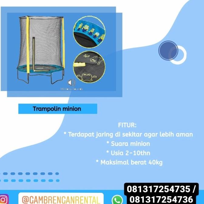 Jual sewa trampolin rental trampoline plum minion 4.5 feet jakarta