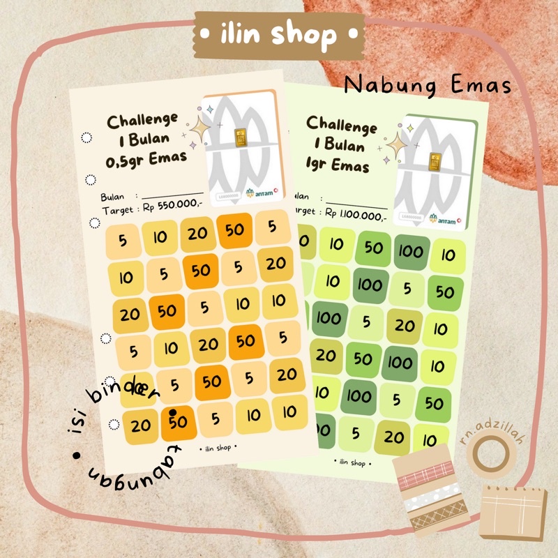 

[A6] Isi Kertas Binder Tabungan 'Challenge Nabung Emas' Aesthetic | Loose Leaf Template A6 (6 Ring)