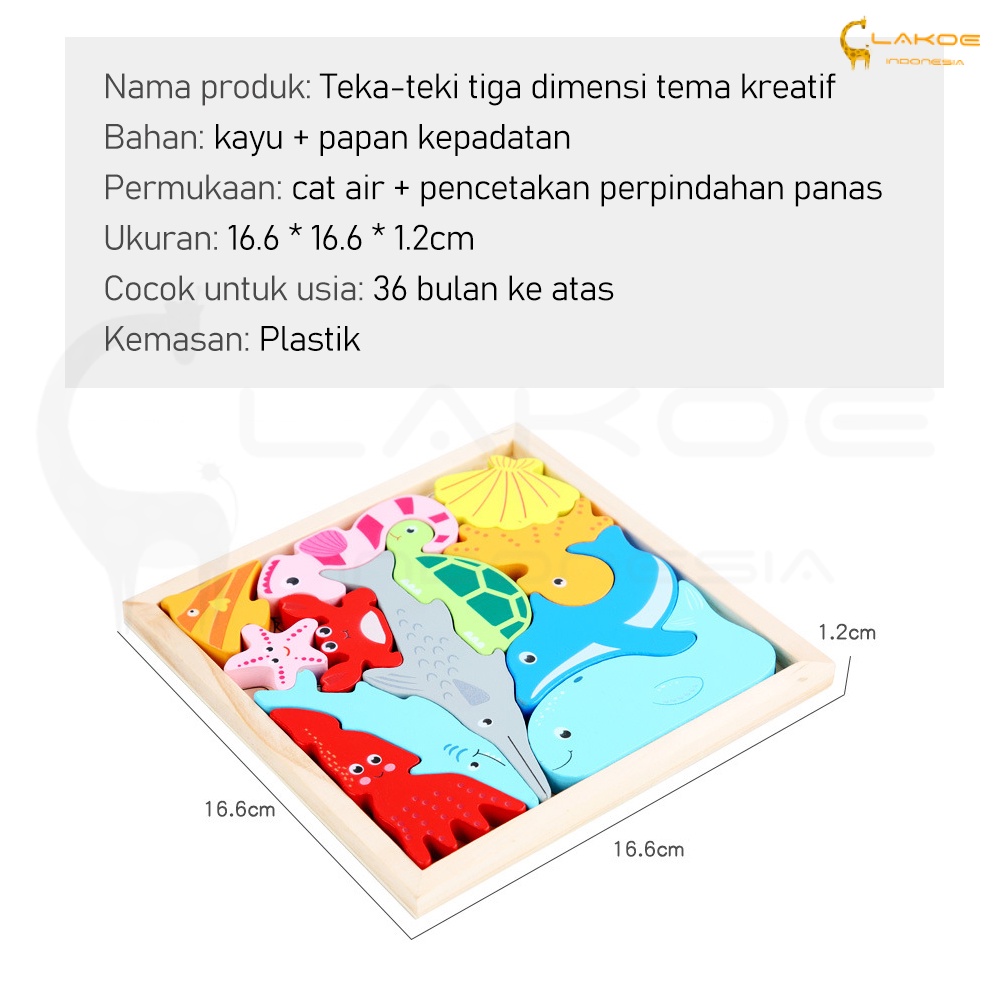 Mainan Puzzle kayu 3D animal angka anak wooden toys