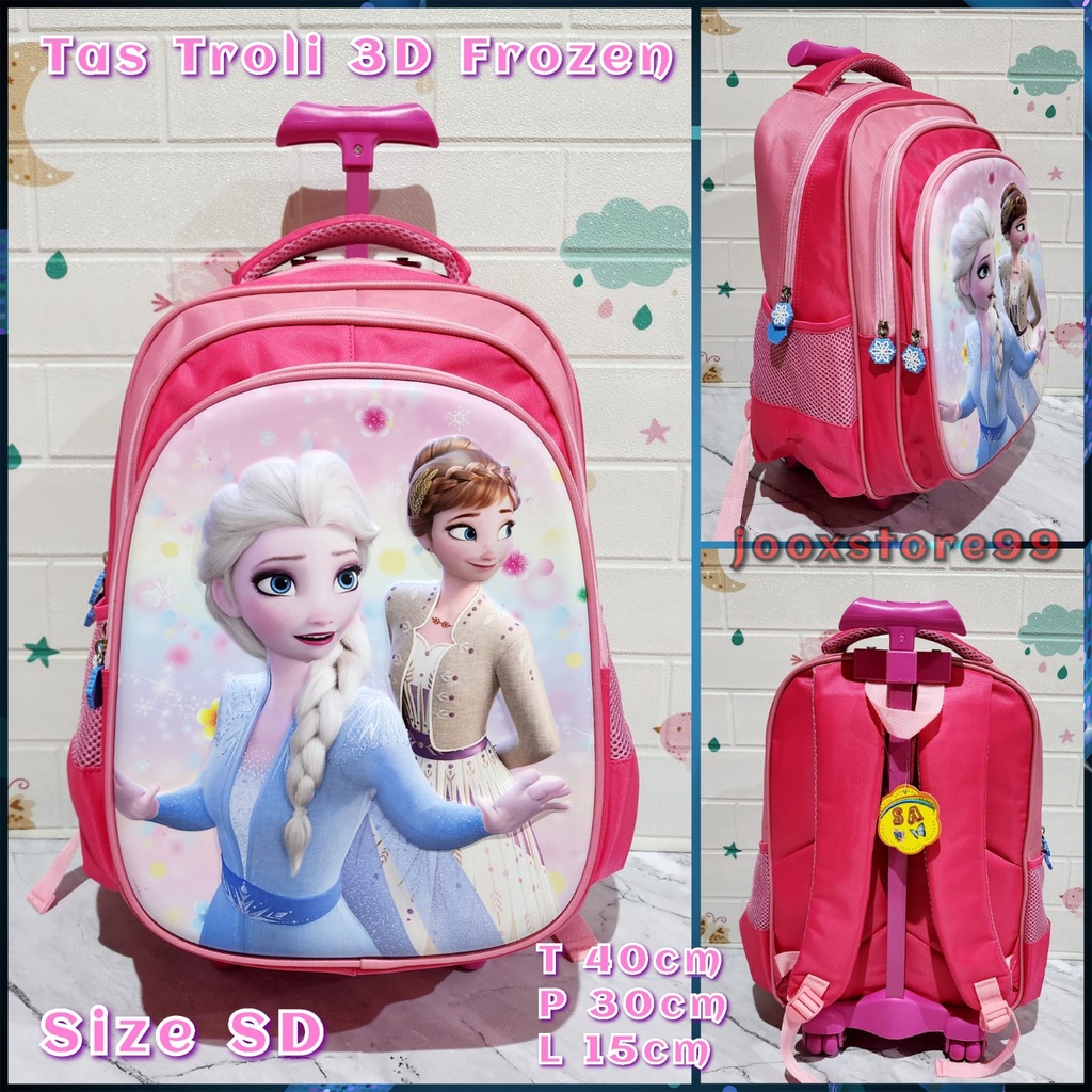 Tas Sekolah Troli Anak SD Motif Unicorn Frozen Superhero Timbul 3D Tas Import Trolley Anak Perempuan dan Laki-Laki Tas Dorong Anak Koper Sekolah