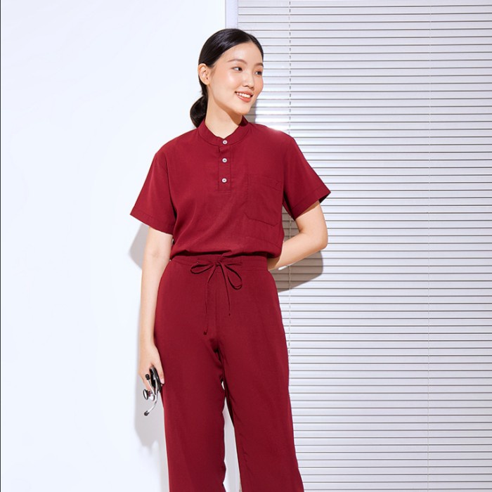 Baju Jaga MSS - MAROON Scrubs on Call Flowy Lengan Pendek