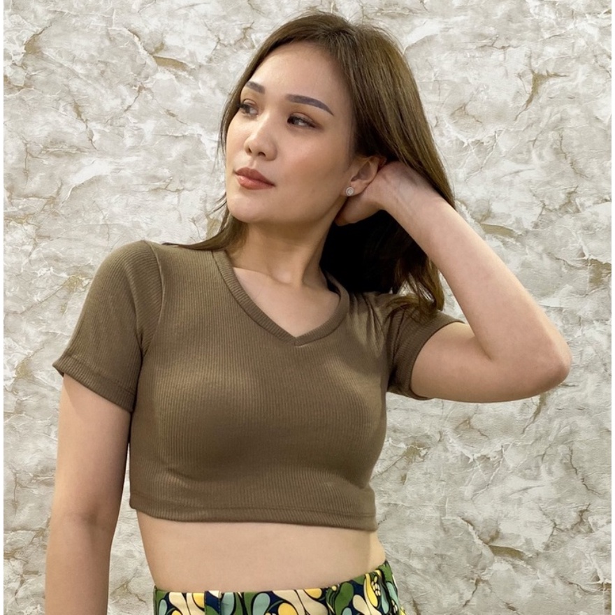 CAVALU Korean V-Neck Knit Crop Top Korea Kaos Rajut 143