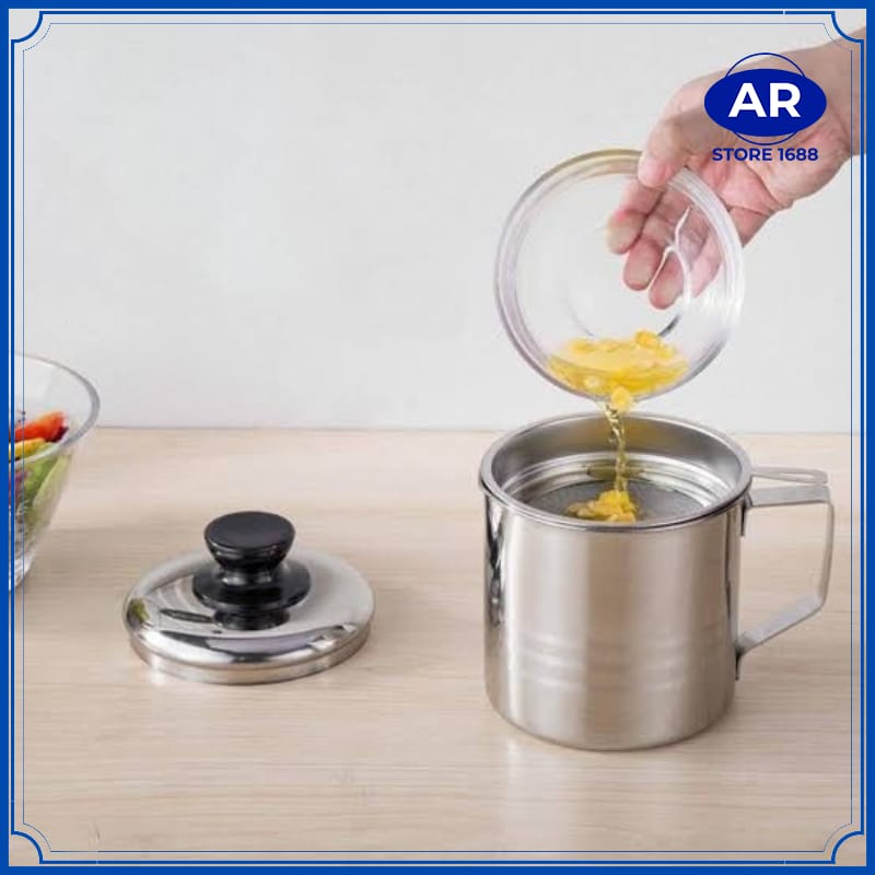 AR OIL POT 1.3Liter / WADAH SARINGAN MINYAK STAINLESS STEEL 1300ml / TEMPAT SARINGAN MINYAK GORENG