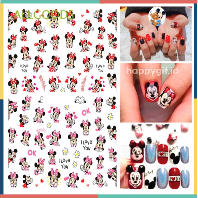 Mickey Minnie Stiker Kuku Stitch Winnie Donald Nail Art Sticker KU032