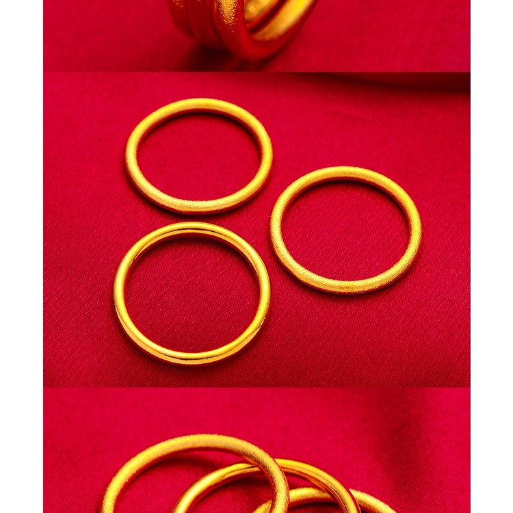 Goldkingdom Perhiasan Fashion Emas Asli Kadar 375Bangkok Aksesoris Ready Stock Cincin Pasangan Minimalis Tiga Kehidupan Tiga Cincin Wanita Halus Ring