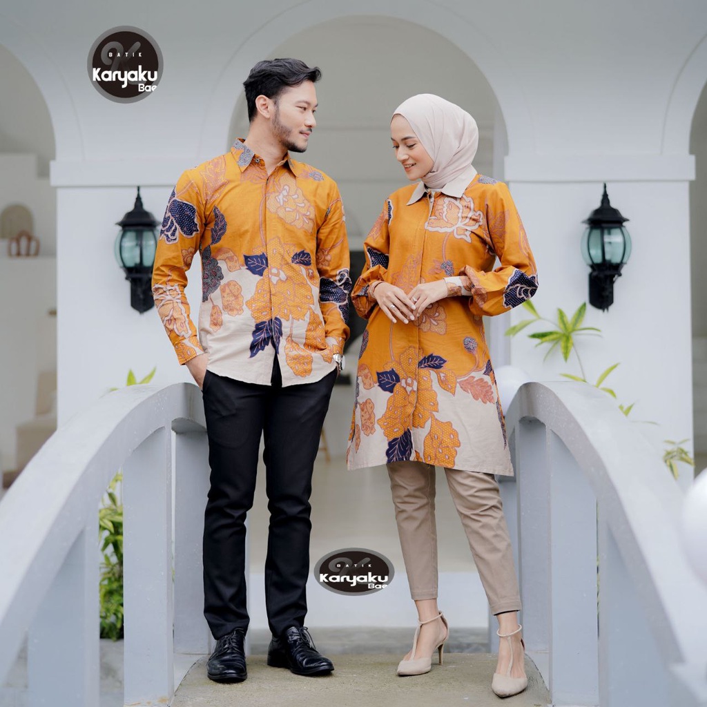 BATIK ARISIA Couple Batik baju pria wanita batik seragam kantor batik pesta M L XL XXL baju modis seragam batik Motif Mawar Hitam