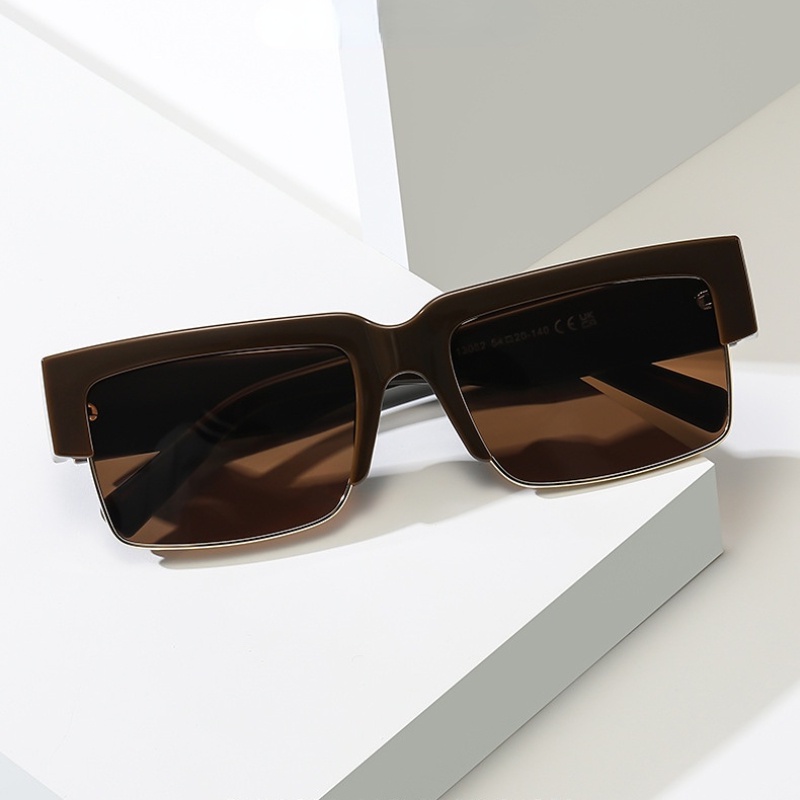 (YUZHU) Kacamata Hitam Persegi Setengah Bingkai Logam Mode Modern Desain Bergaya Baru Dua Tone Kerai Sunglasses Unisex