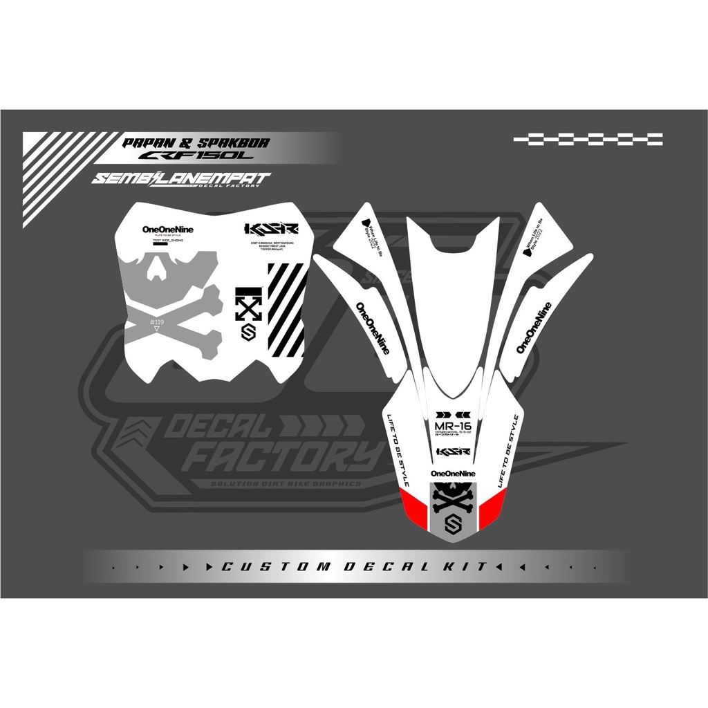 DECAL PAPAN NOMOR DAN SPAKBOR CRF150 YZ85 CRF250 CRF450 GORDON RMZ450