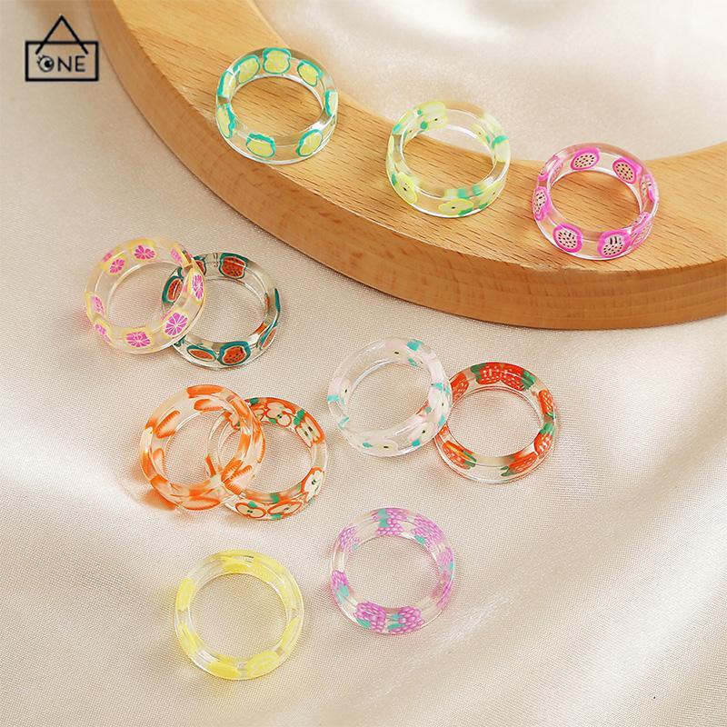 COD❤️Cincin Bahan Resin Akrilik Bentuk Buah Untuk Wanita Fashion Korea-A.one