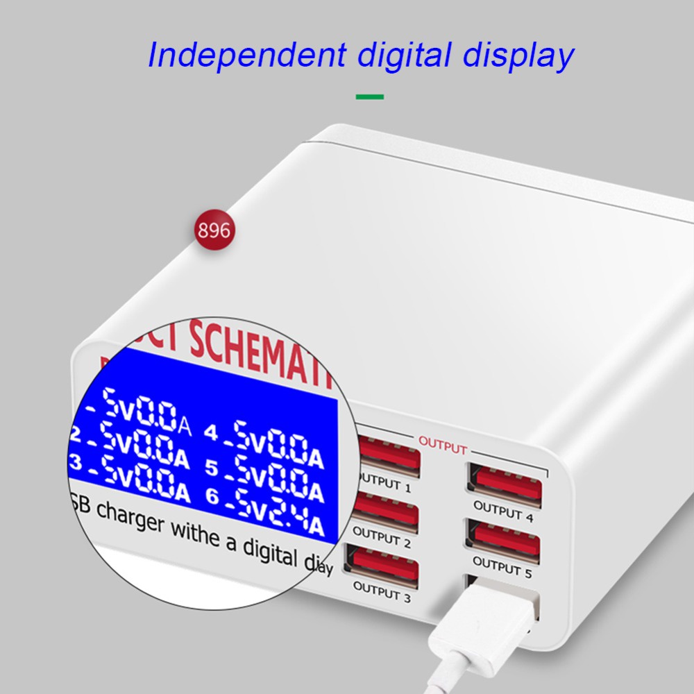 Actual【COD】6 USB Port Multi Port Charger Fast Charger LED Function 40W for Desktop office socket travel chargering