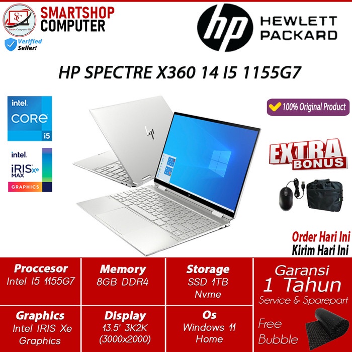 Laptop Ultrabook Hp Spectre X360 Intel i5 1155G7 8GB 1TB SSD Iris Xe  Wuxga Touch Win11