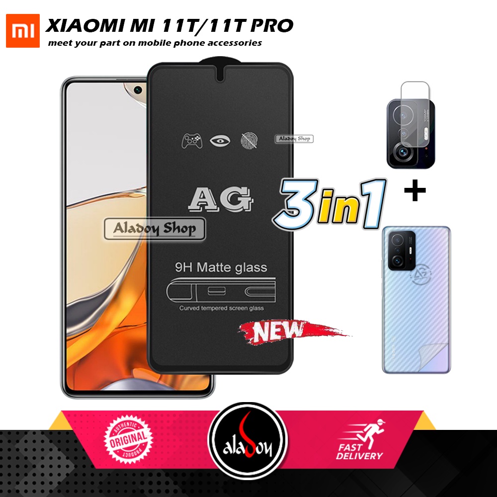 Paket 3IN1 Tempered Glass Layar Matte Anti Glare XIAOMI MI 11T/11T PRO Free Tempered Glass Camera dan Skin Carbon