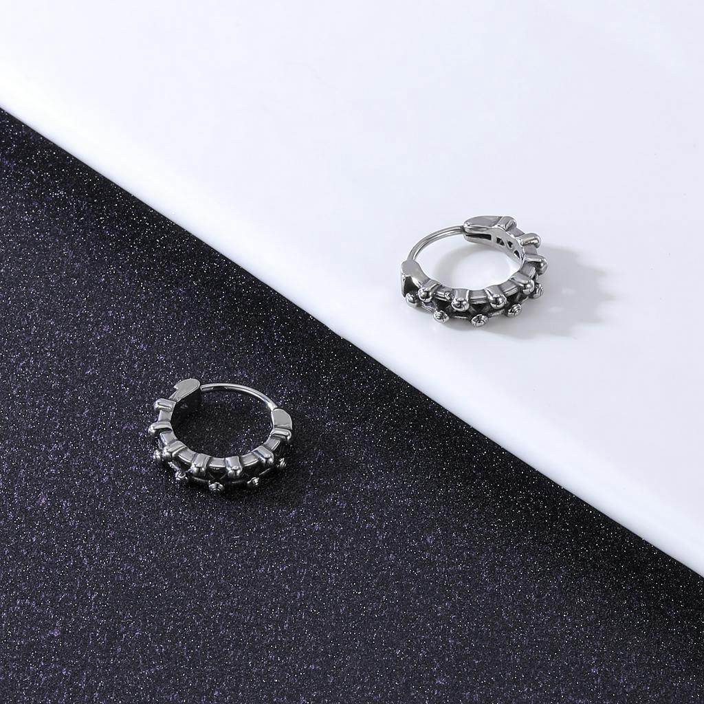 1pasang Anting Hoop Punk Stainless Steel Tengkorak Bulat Anting Cross Bunga Mawar Cricle Earrings Korea Anting Bulu