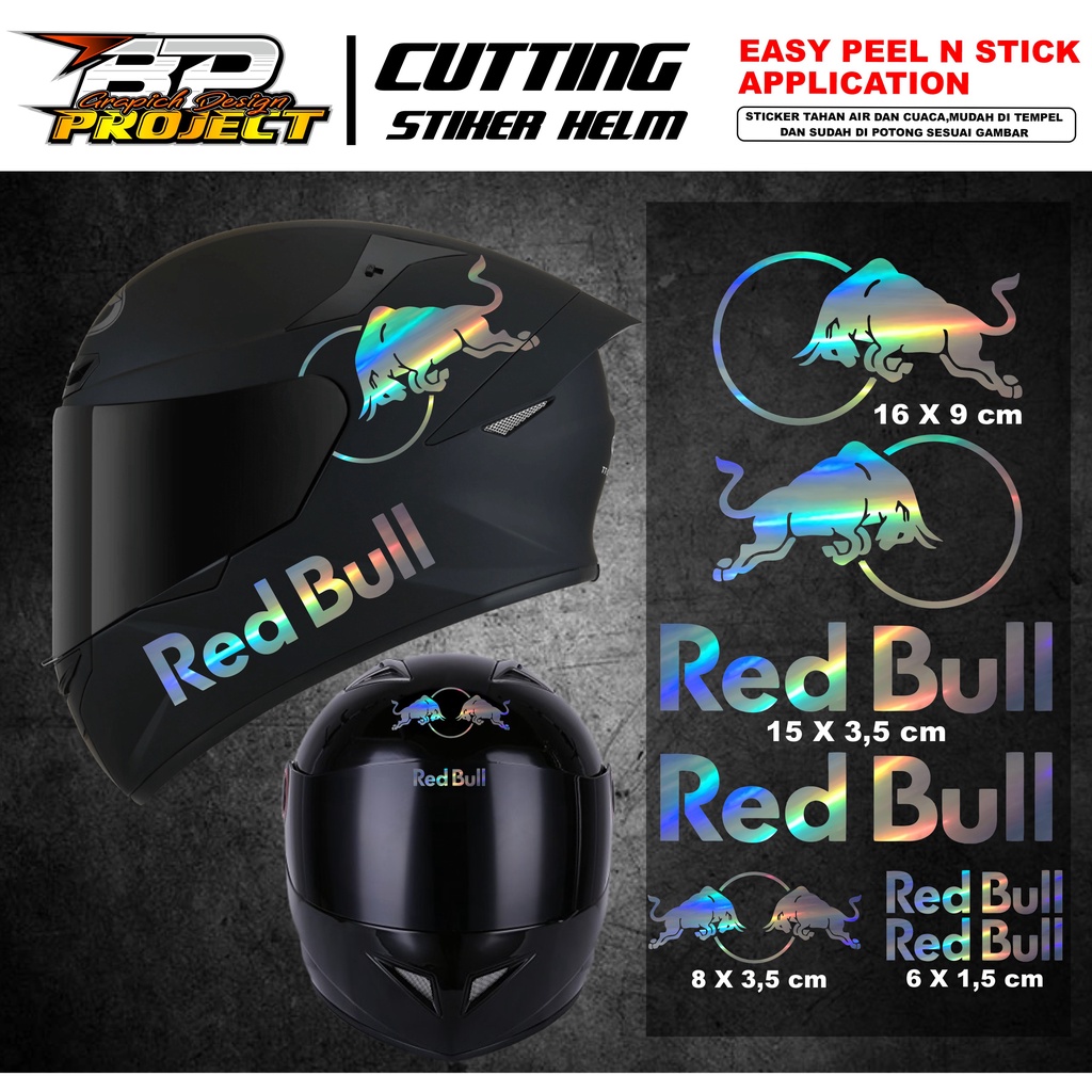 Stiker Helm Full Face - Cutting Sticker Helm FullFace RedBull - Sticker Cutting Helm Fullface Bahan 