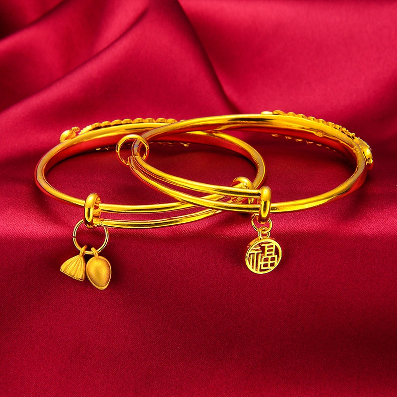 Goldkingdom Perhiasan Fashion Emas Asli Kadar 375 Bangkok Aksesoris Ready Stock Gelang Merak Gilt Wanita Mengirim Ibu Bunga Sutra Pernikahan Pengantin Push Handle Cincin