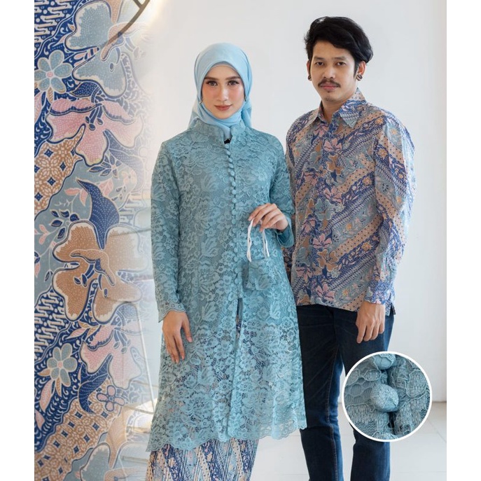 Realpict Set Kebaya Tunik Couple  Kemeja Batik Pria Lengan Panjang Stelan Kebaya Couple