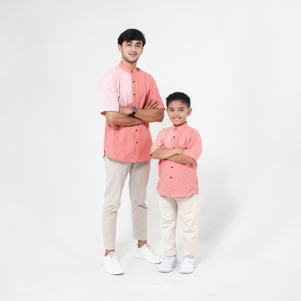 Fadsan - Koko Couple Ayah Pria Dewasa Dan Anak Laki Laki Batik Lengan Pendek Louis warna Dusty Pink