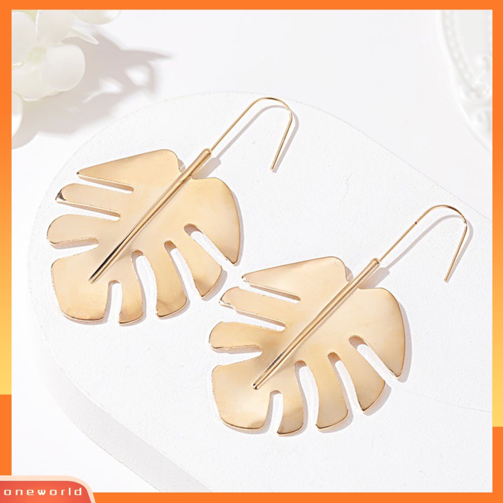 [WONE] Wanita Berongga Besar Daun Pisang Raja Panjang Menjuntai Alloy Ear Hook Earrings Perhiasan Hadiah