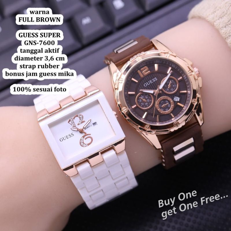 (Terima Cod)Jam Tangan Wanita Buy1/Get1 Mika/Gues Ring Tanggal Aktif Strap Rubber/Karet(Dikirim Jakarta)