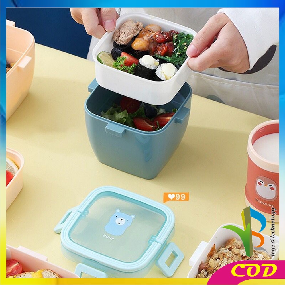 RB-C691 Tempat Makan Dengan Pegangan BPA FREE Motif Karakter Anti Tumpah Dengan Sendok / Plastic Lunch Box Set Kotak Bekal Portable Set Kotak Bekal