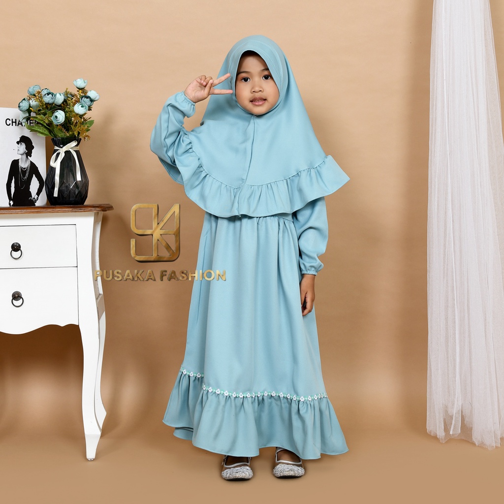 NAlSYA KIDS baju gamis anak perempuan muslim pakaian syari set hijab putih khimar modern murah ADA 6 WARNA BISA BUAT ANAK 2 SAMPAI 9 TAHUN fashion muslim kid warna putih hitam wardah moca lilac bata gaun anak muslim long dress mengaji manasik