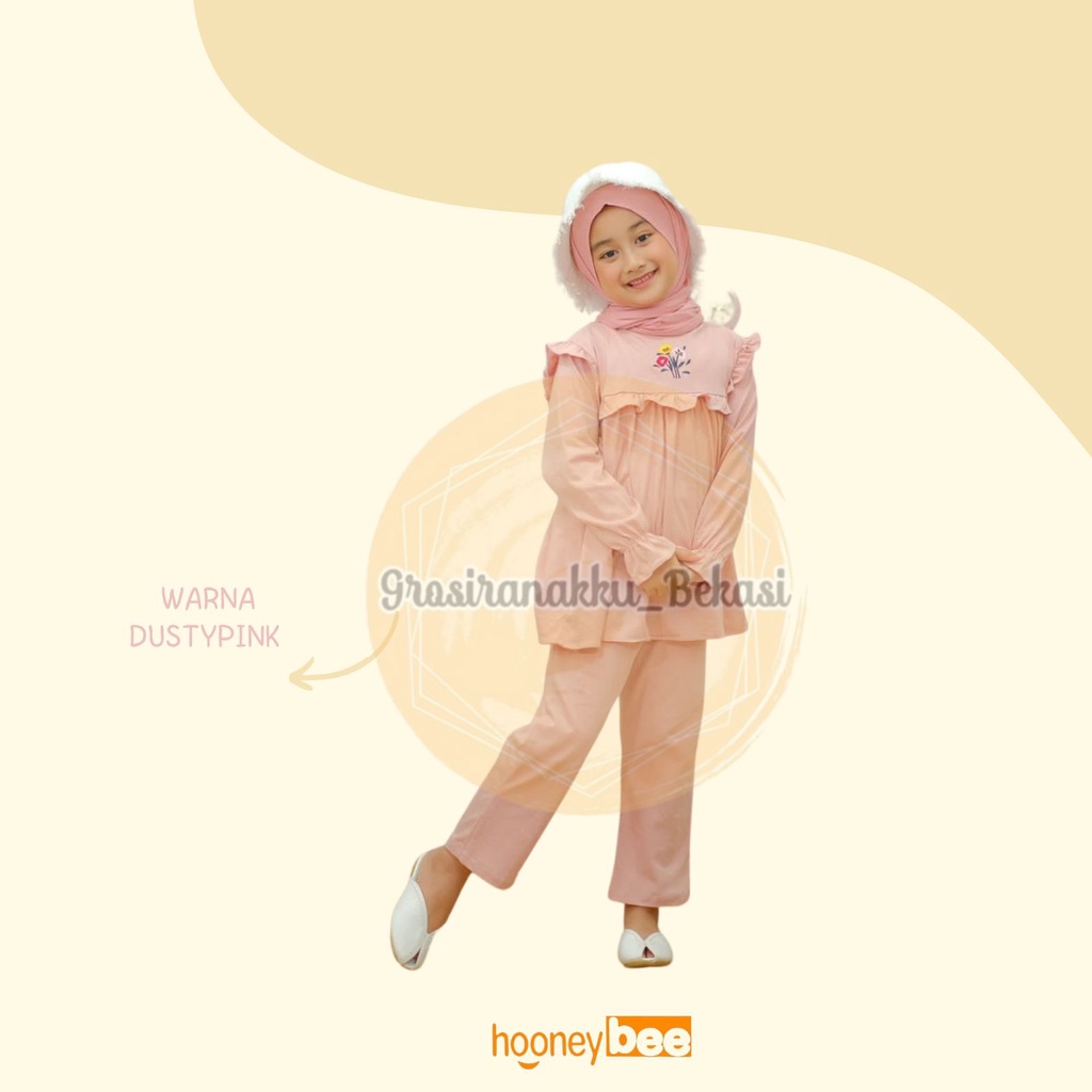 Setelan Anak Cewek Maliqa Hooneybee Warna DustyPink Size 2-10 Tahun