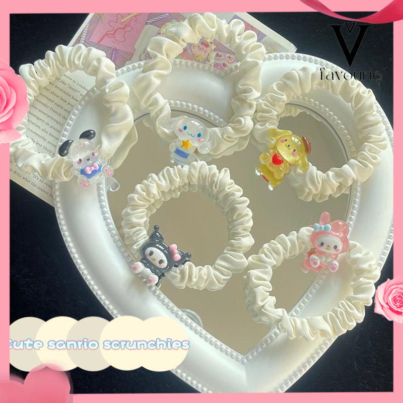 CODKartun Cinnamoroll Dog Lipit Cincin Rambut Gadis Manis Lucu Tali Rambut Karet Gelang Karet-FA