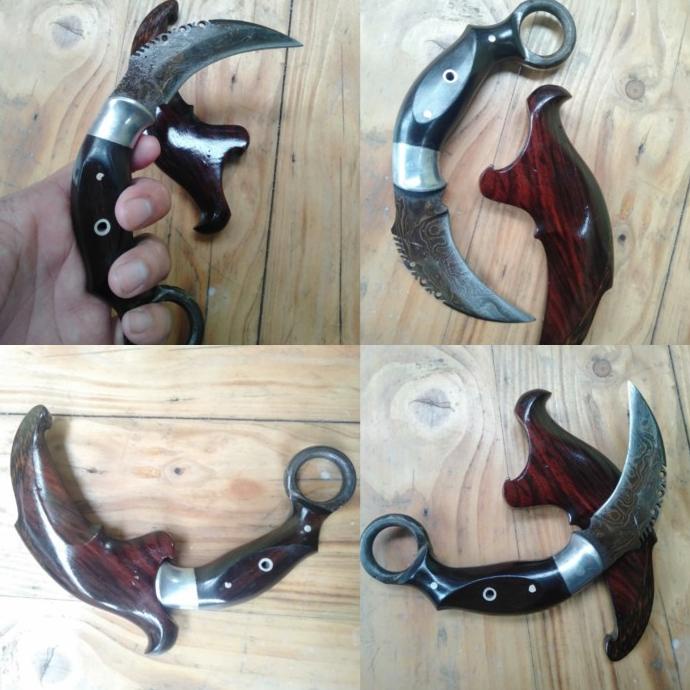 Pisau Kerambit Silat Baja Pamor Damaskus Balik Mipih