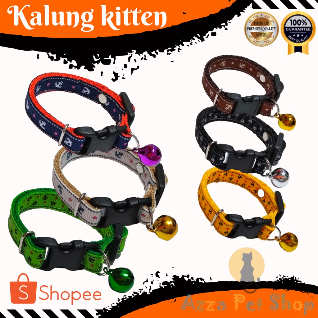 kalung kucing kitten motif jangkar lonceng warna ukuran 12 mm