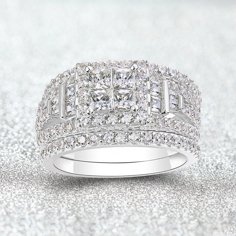 Fancyqube Mewah Cubic Zirconia Cincin Lebar Untuk Wanita Berkualitas Tinggi Warna Perak Pertunangan Pernikahan Rings Baru Trendi Berkilau Perhiasan