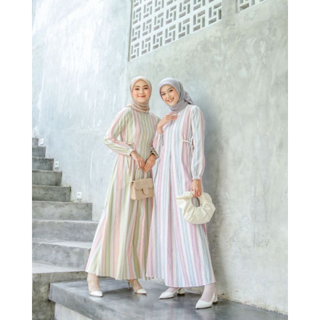 Le Khari - Nanda Dress | Dress Panjang Salur | Gamis Katun Wanita Busui