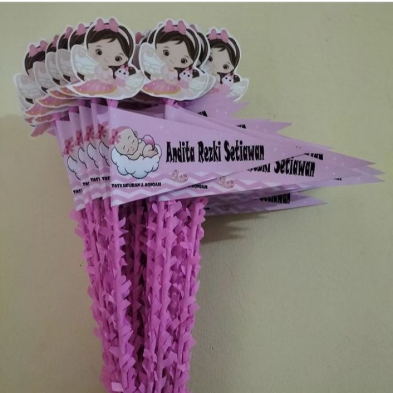 bendera aqiqah, bendera segitiga karakter kartun lucu untuk aqiqah, cukuran, tasyakuran, turun mandi