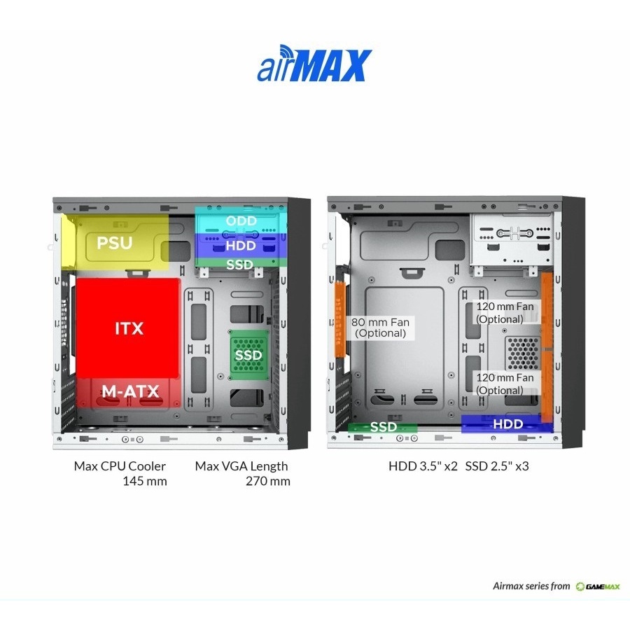CASING GAMEMAX AIRMAX 6503 include PSU 500W | Micro-ATX PC Case