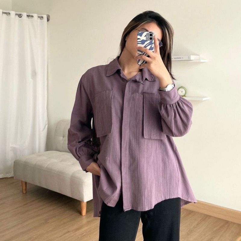 BEFAST - ZRX Blouse NEVA Crincle Top / GEA TOP / Kemeja Wanita Lengan Panjang / HEM Oversize Polos Formal / Pakaian Kerja Wanita Casual / Outift Wanita Ala Style Korean / Kemeja Jumbo Bisa Di Jadikan Outer / Fashion Kekinian Wanita Terlaris