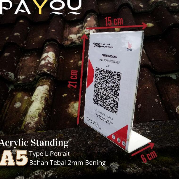 

[U-E7E ☛] Acrylic Standing A5 Type L Potrait/ Tempat QRIS/ Brosur/ Menu-premium