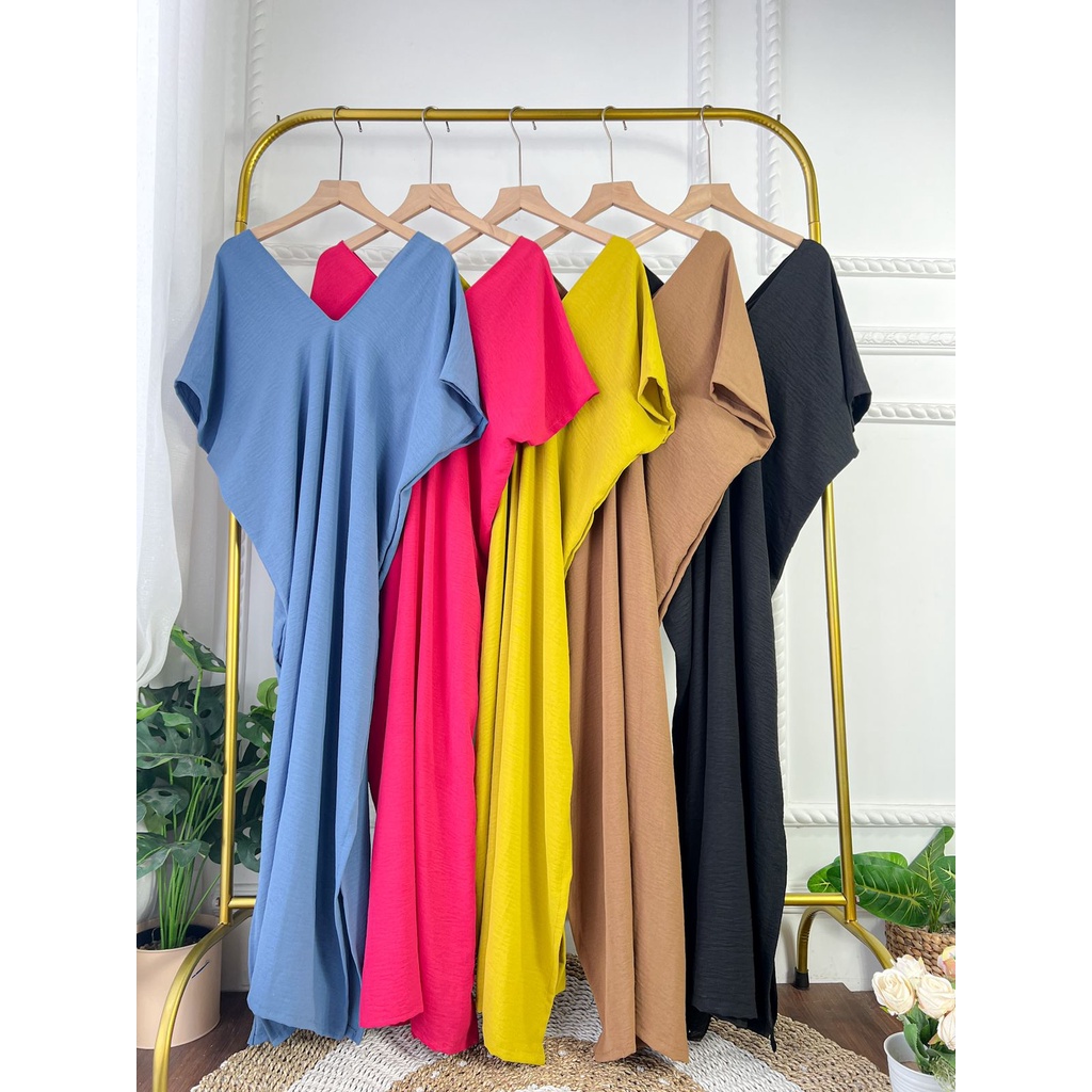 Nagita Long Dress Square Dress Vneck Dress Crinkle Premium