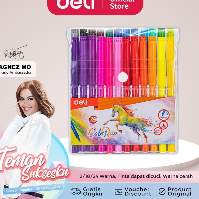 

(X-1.Q♥☞) Deli Spidol Warna - Felt Pen dapat dicuci 1.0mm 12/18/24 Warna EC10023 banyak diminati