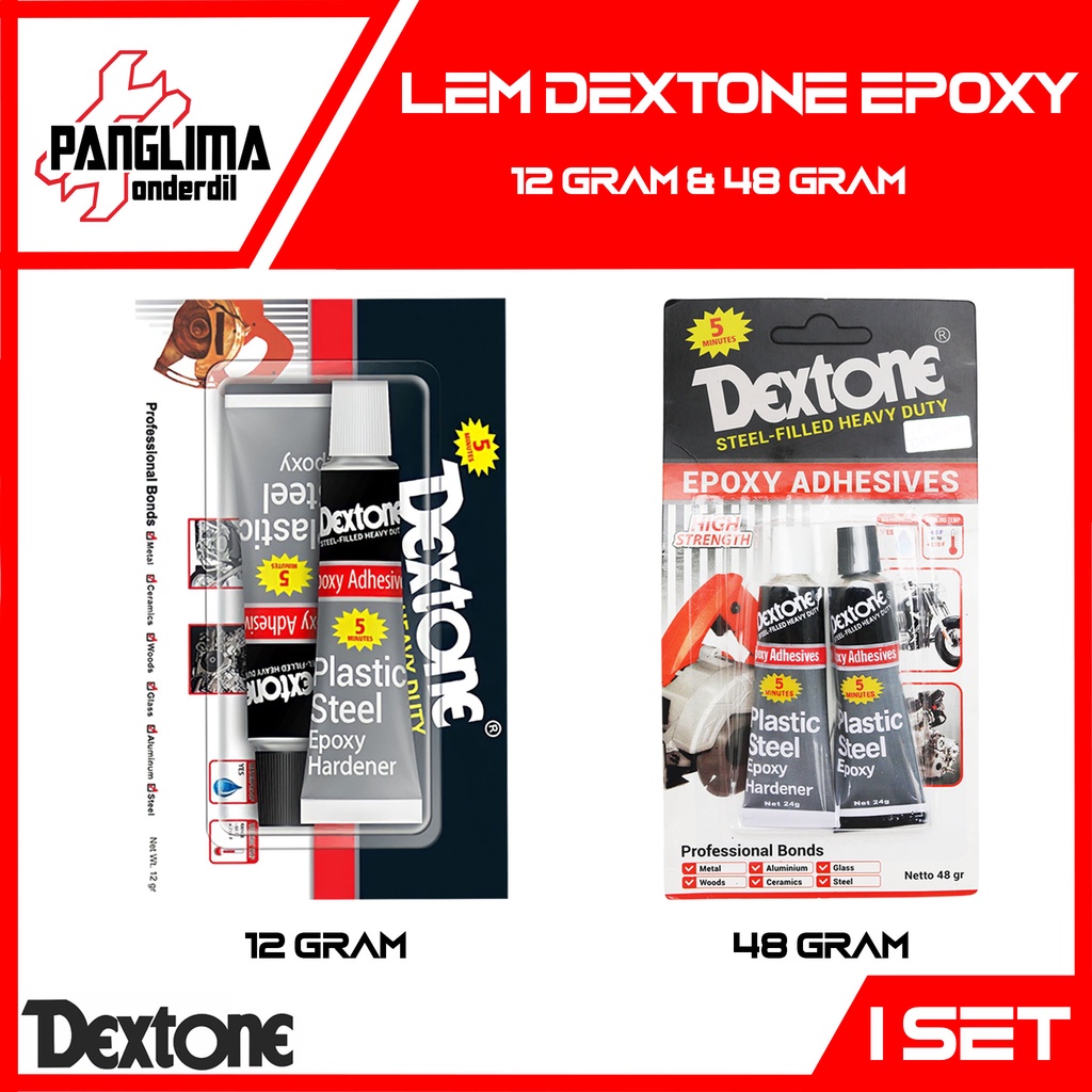 Lem Dextone Epoxy Adhesive 5 Menit 12 48 Gram gr Besi Keramik Kayu Kaca Aluminium Baja Perekat Kuat Heavy Duty High Strength