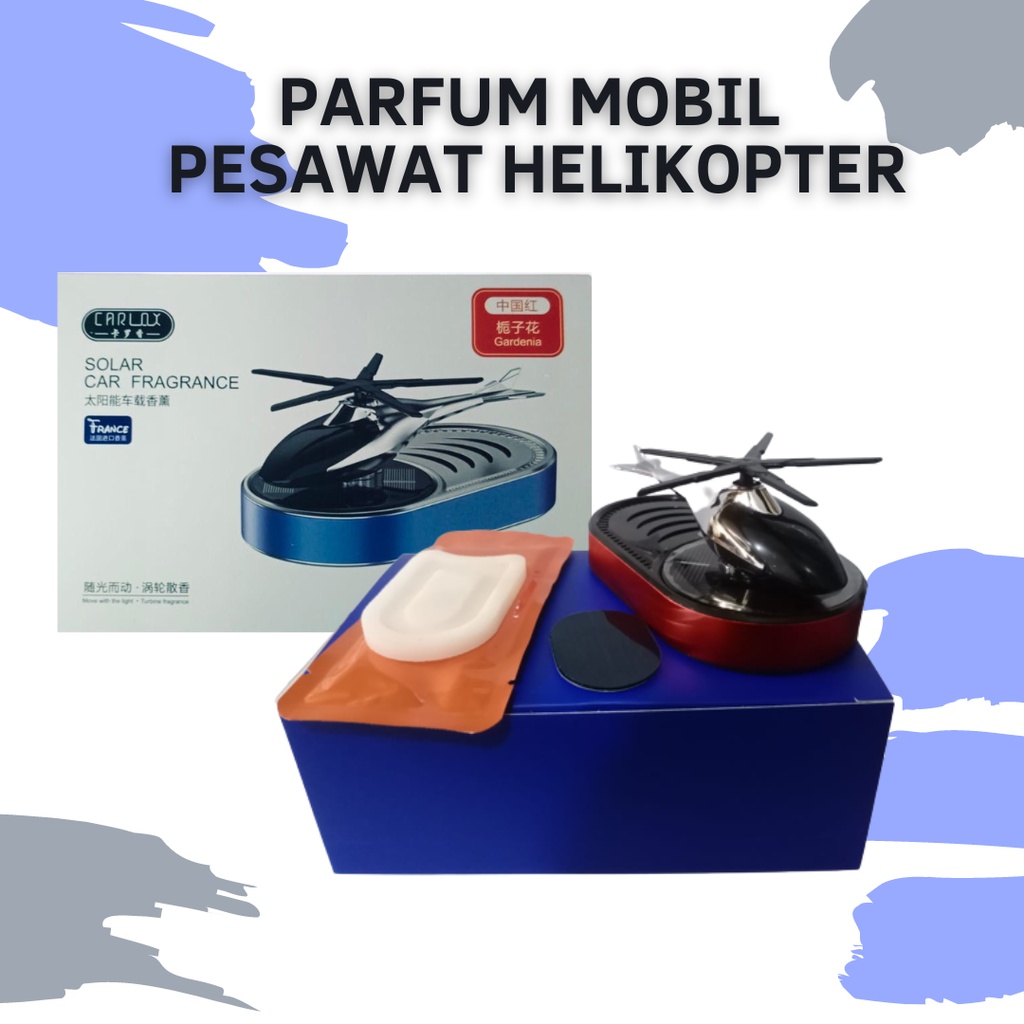 Parfum wangi segar harum ruangan fragrance tahan lama air freshener car model pesawat terbang jet helikopter anjing dog hiasan dashboard pajangan dekorasi interior aromatheraphy essential oil baling-baling berputar otomatis cahaya matahari pengharum mobil